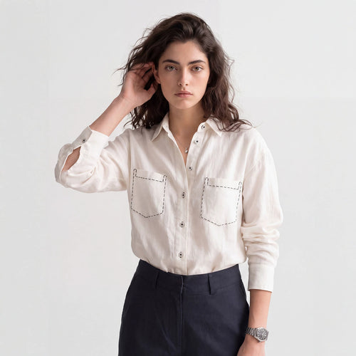 Damen Modische Langarmbluse mit Brusttaschen Echo Archiv