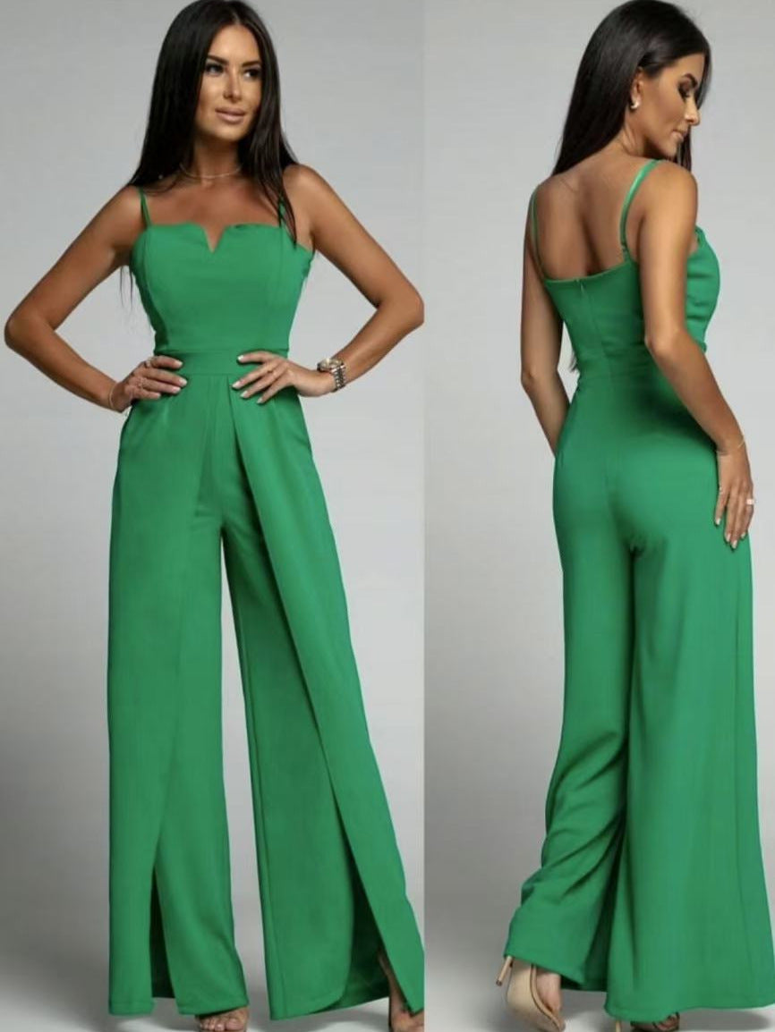 Echoarchiv | Hohe Taille Schlitz Fließender Breiter Bein Cami Jumpsuit