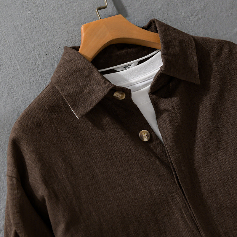 Herren Leichte Leinen-Überhemd-Jacke mit Hemdkragen und verdeckter Knopfleiste Echoarchiv