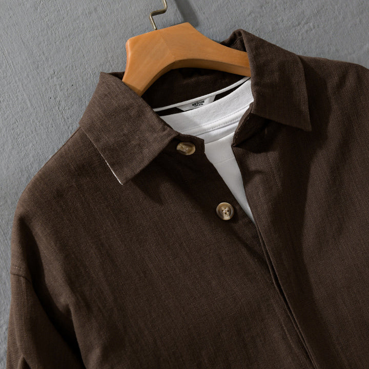 Herren Leichte Leinen-Überhemd-Jacke mit Hemdkragen und verdeckter Knopfleiste Echoarchiv
