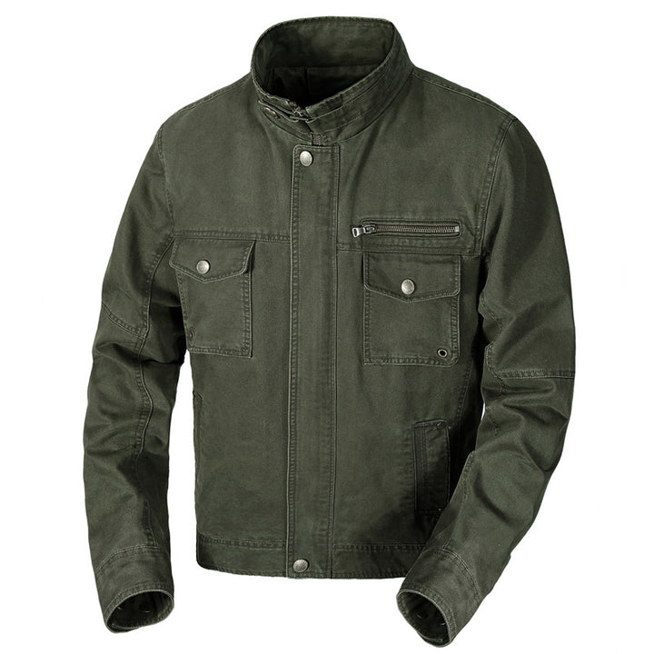 Herren schlanke Canvas-Fieldjacke mit militärischer Taschendetailierung und Stehkragen Echoarchiv
