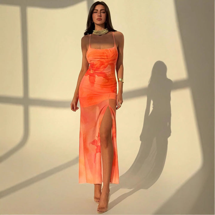Damen Maxikleid mit seitlichem Schlitz und floralen Akzenten Echo Archiv