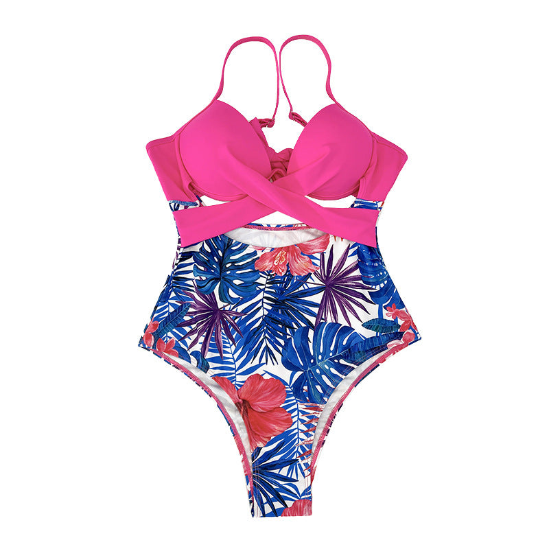 Damen High-Waist Badeanzug mit verführerischem Schnitt und tropischem Floral-Muster Echo Archiv