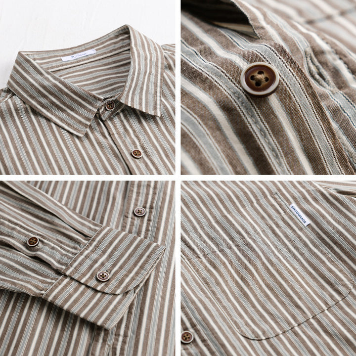 Herren Leichtes gestreiftes Hemd‑Overshirt aus Leinen‑Baumwollmix mit Relaxed‑Fit und aufgesetzter Brusttasche Echoarchiv