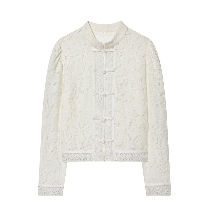 Damen Spitzenjacke mit Stehkragen und chinesischen Knotenverschlüssen Echo Archiv