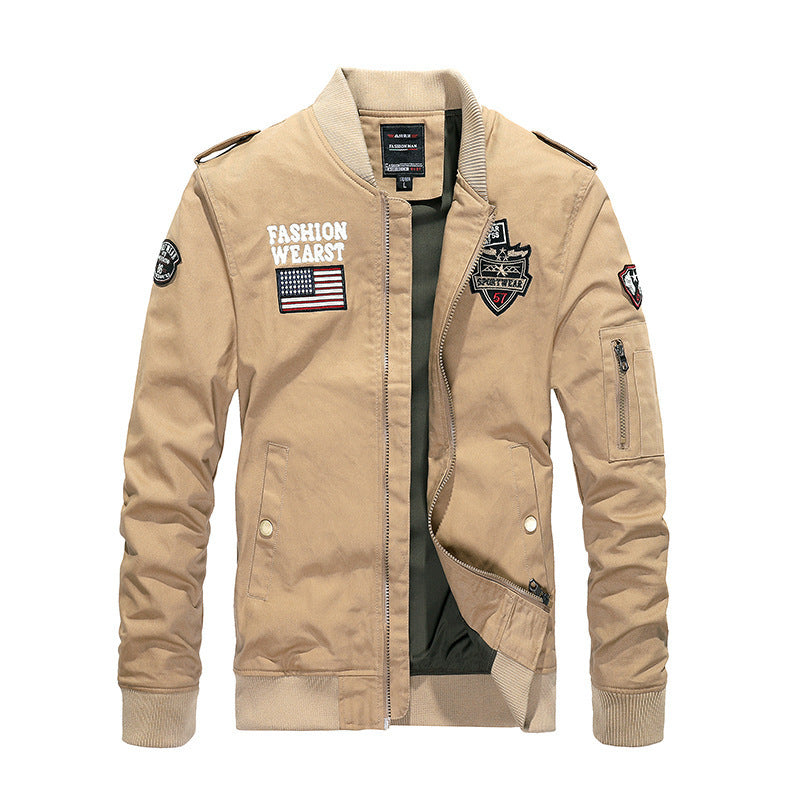 Herren Vintage-Canvas Bomberjacke mit Patchapplikationen und Ärmeltasche Echo Archiv