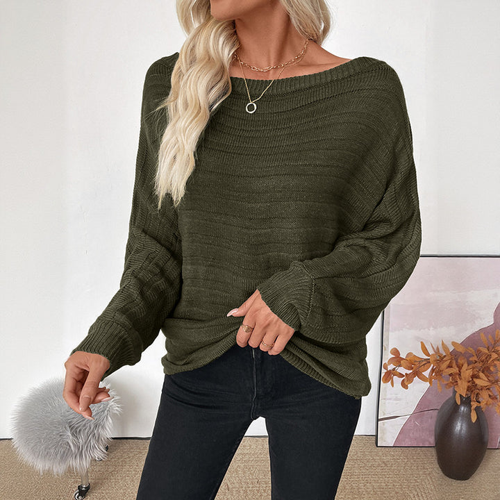 Damen Oversize Off-Shoulder Grobstrick-Tunika mit überschnittener Schulter und Ballonärmeln Echoarchiv