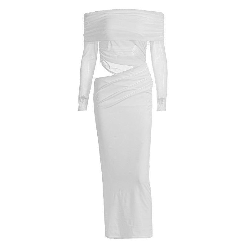Damen Maxi-Kleid mit schulterfreiem Design und eleganter Drapierung Echo Archiv