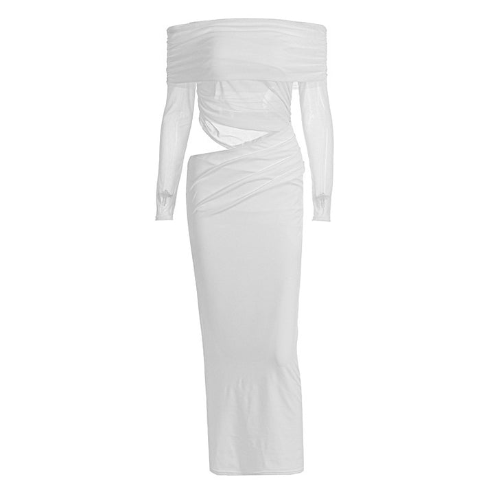 Damen Maxi-Kleid mit schulterfreiem Design und eleganter Drapierung Echo Archiv