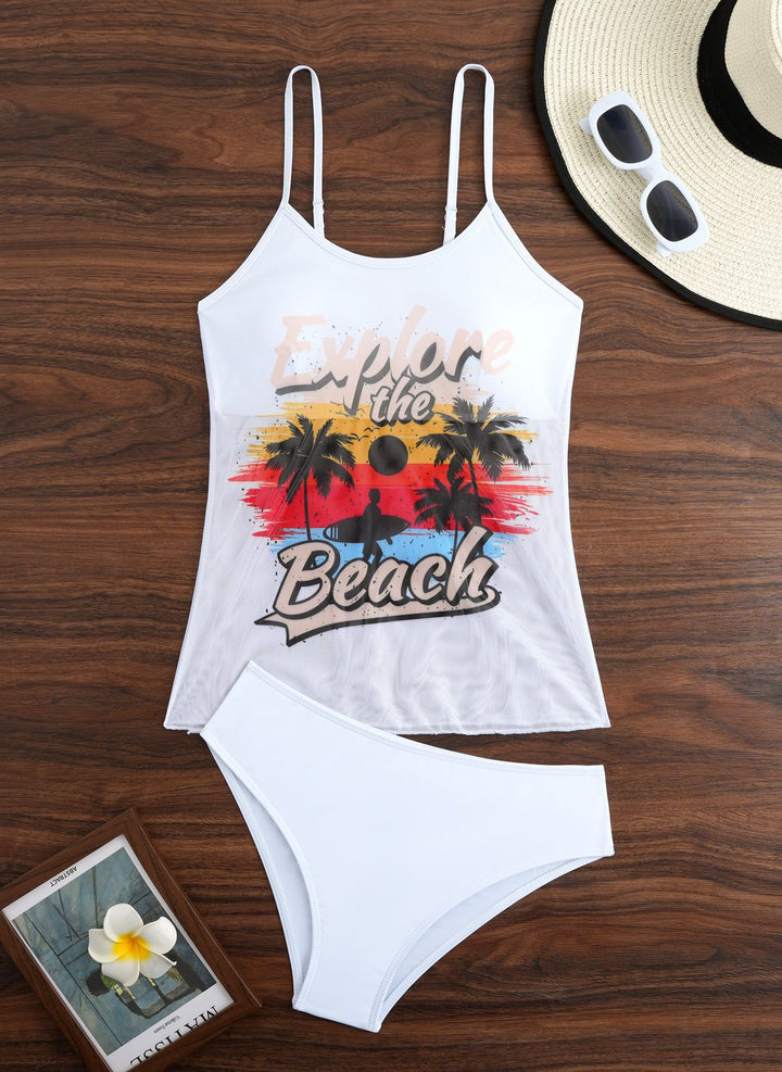 Damen Sportliches Tankini-Set mit trendigem Druck Echo Archiv