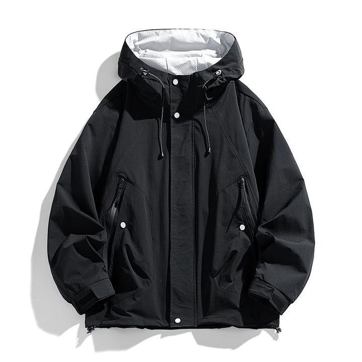 Unisex leichte winddichte Outdoor-Jacke mit Kapuze, wasserabweisende Außenschale und verstellbarem Saum – Taviero