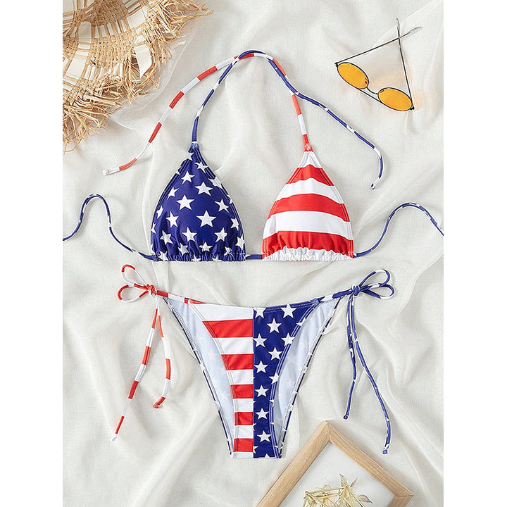 Damen Triangel-Bikini mit verstellbaren Schleifen und patriotischem Design Echo Archiv