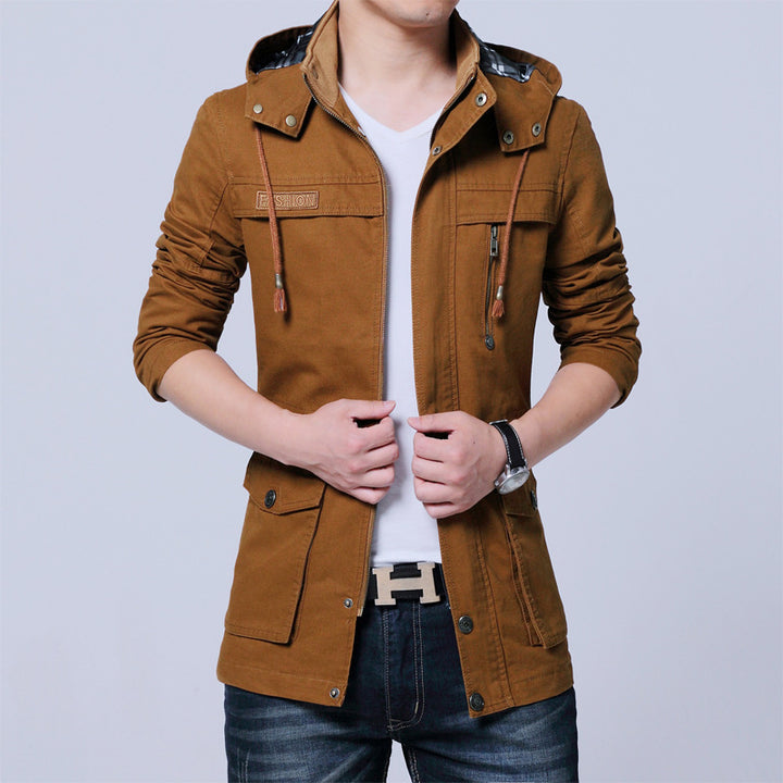 Herren Urbane Baumwollmix Kapuzenjacke mit Cargo- und Reißverschlusstaschen Echo Archiv