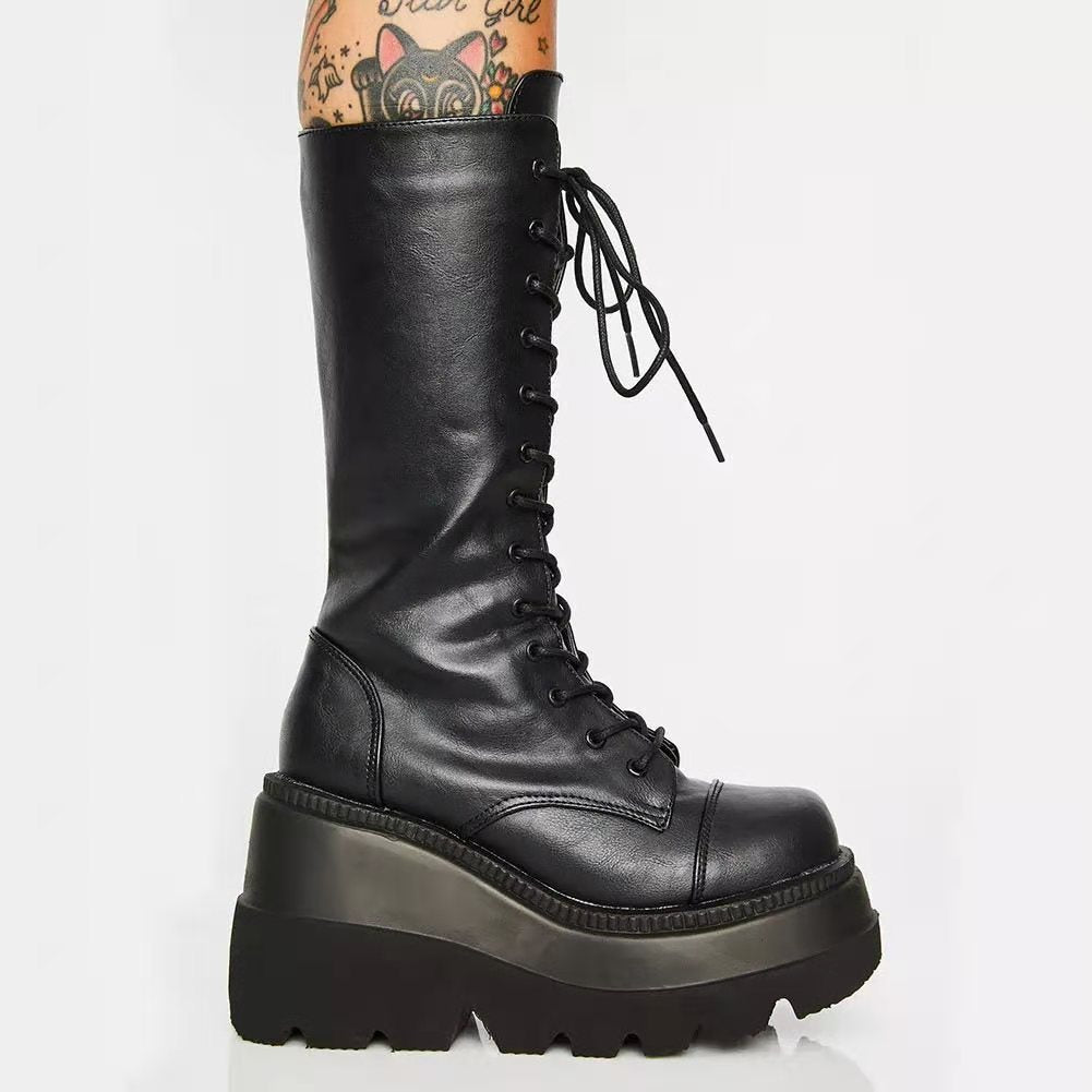 Damen Hochwertige Schnürstiefel mit PlatEchoarchivuabsatz und seitlichem Reißverschluss Echoarchiv
