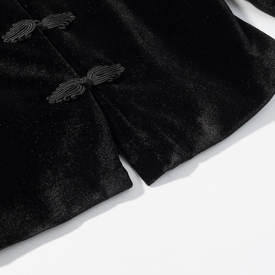 Damen Cropped Jacke im Mandarinstil mit Stehkragen und Zierknotenverschlüssen Echoarchiv