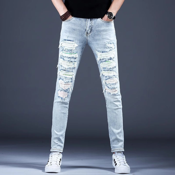 Herren Modische Ripped Jeans mit kreativen Patches Echoarchiv 1788342747
