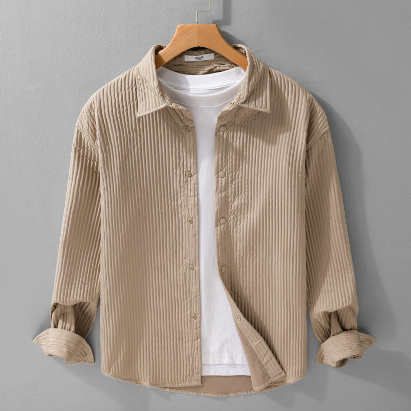 Herren Gestepptes Overshirt aus leichter Baumwollstruktur mit Druckknopfleiste Echoarchiv