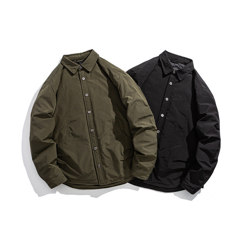 Herren Leicht wattierte Overshirt-Jacke mit Hemdkragen und Druckknopfblende Echoarchiv