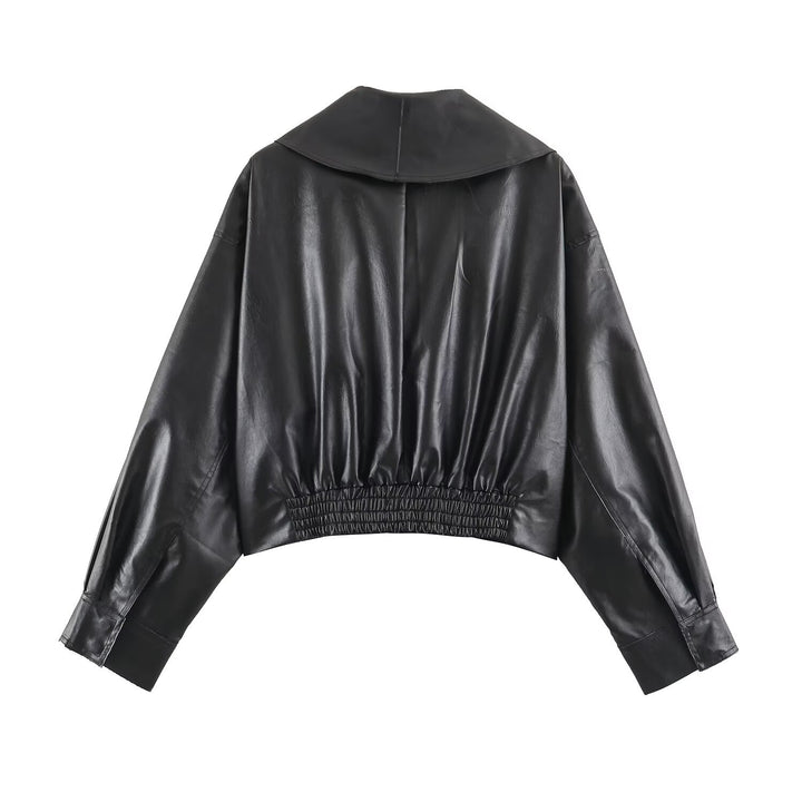 Damen Kurzer Kunstleder-Blouson mit übergroßem Schalkragen und Taillenriemen Echo Archiv