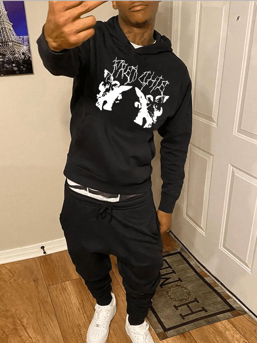 Herren Sportliches Hoodie und Jogginghose Set mit kreativem Grafikdesign Echoarchiv