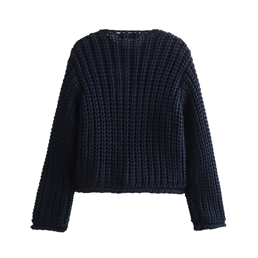 Damen Grobstrick-Cardigan mit V‑Ausschnitt, goldener Knopfleiste und aufgesetzten Taschen Echo Archiv