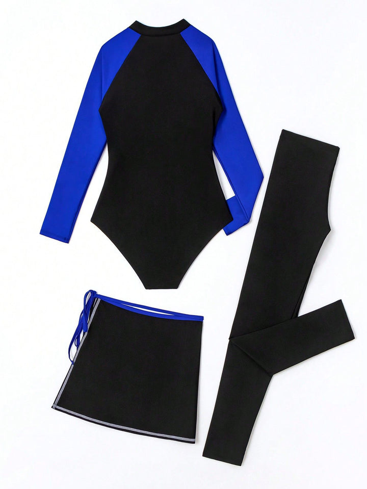 Damen Sportlicher UV-Schutz-Schwimmanzug mit langem Arm und Rock Echo Archiv
