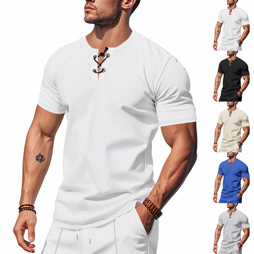 Herren nan Kurzarmshirt mit Schnürung am Ausschnitt und Waffelstruktur Echo Archiv