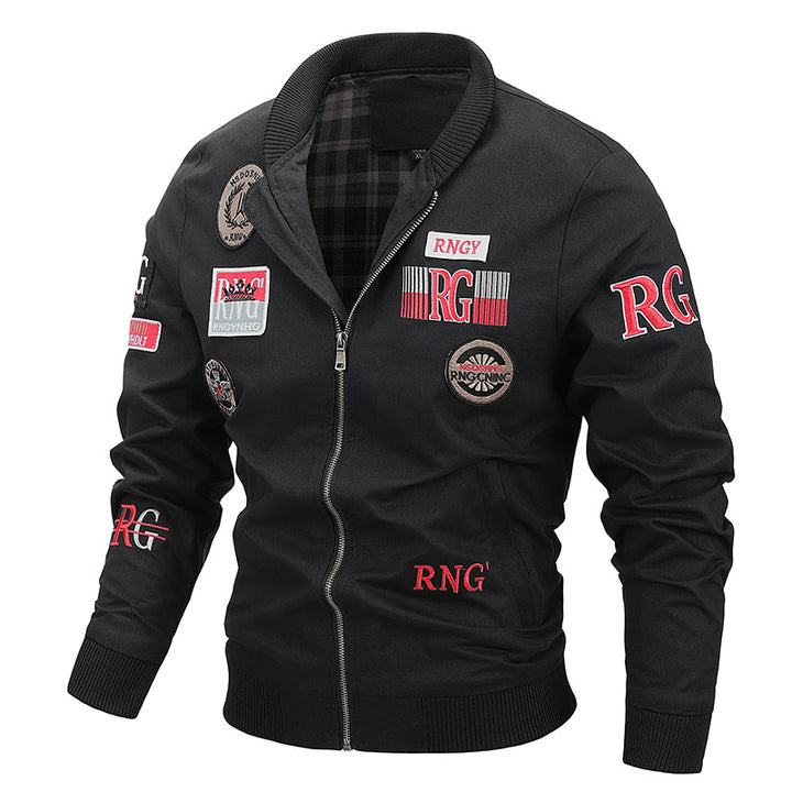 Herren Kanvas‑Bomberjacke mit Vintage‑Patchdetails und gerippten Bündchen Echo Archiv