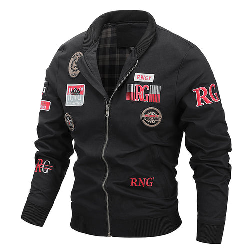 Herren Kanvas‑Bomberjacke mit Vintage‑Patchdetails und gerippten Bündchen Echo Archiv