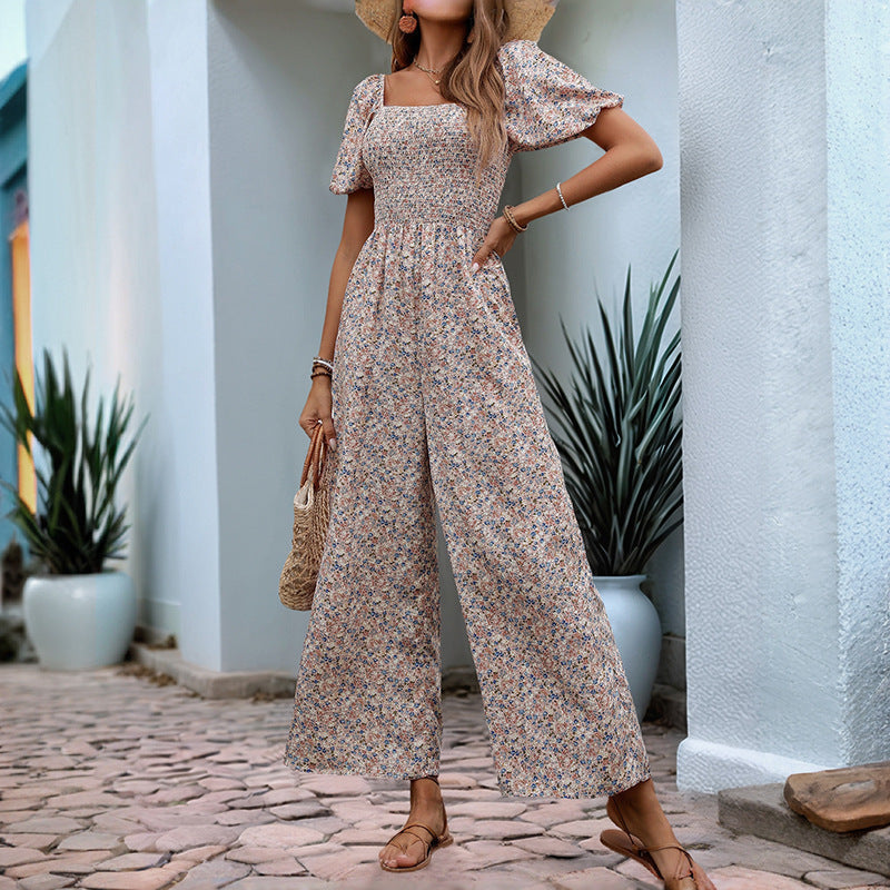 Damen Blumiger Overall mit Weitem Bein Echoarchiv