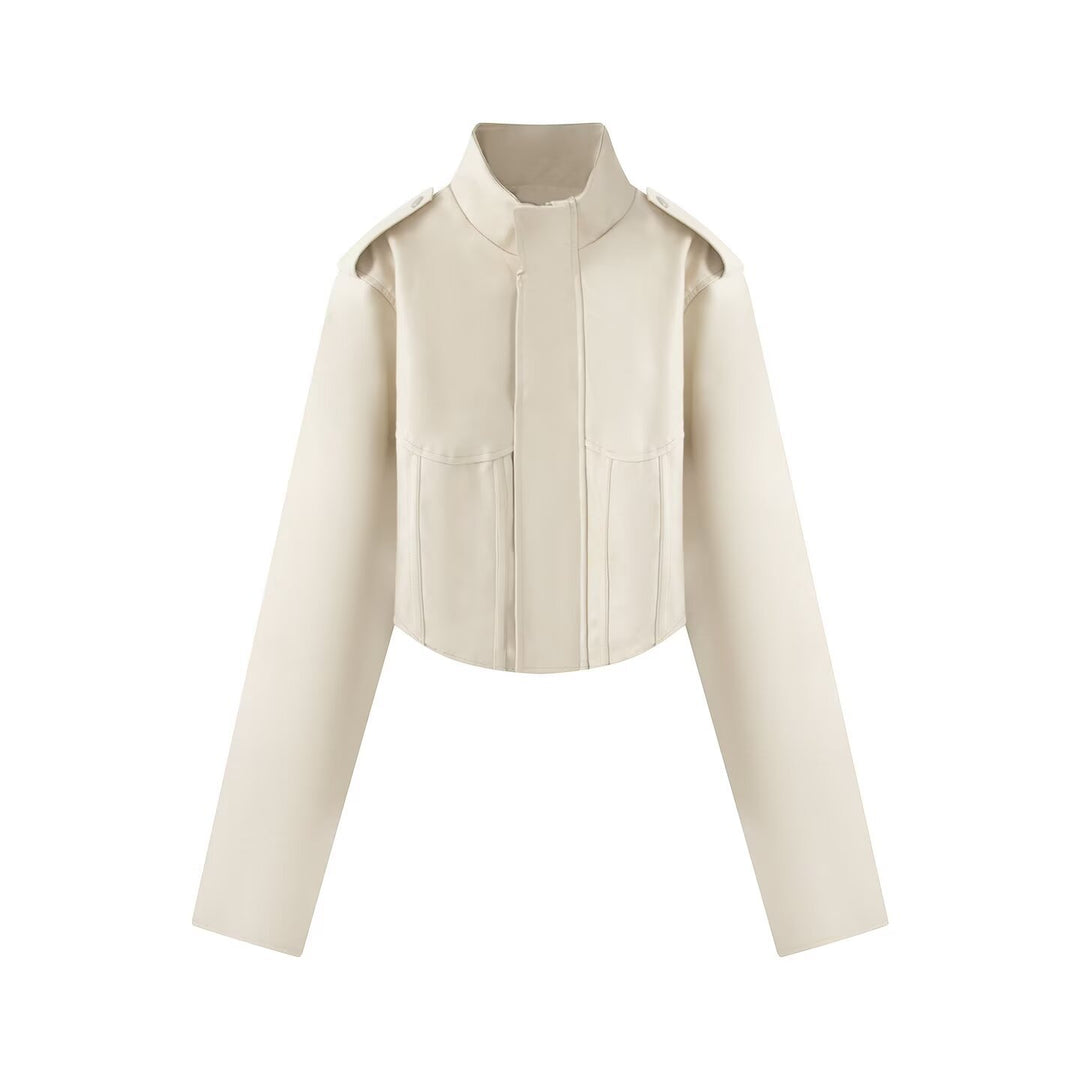 Damen Kurze Lederoptik-Jacke mit Korsagennaht und Stehkragen Echo Archiv