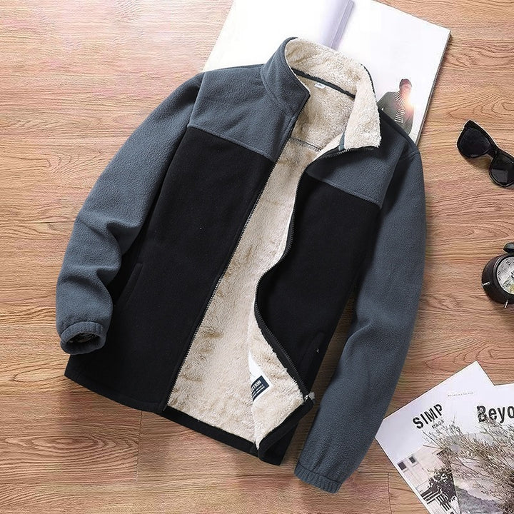 Herren Zweifarbige Fleece-Übergangsjacke mit Stehkragen, Reißverschluss & Eingrifftaschen Echoarchiv