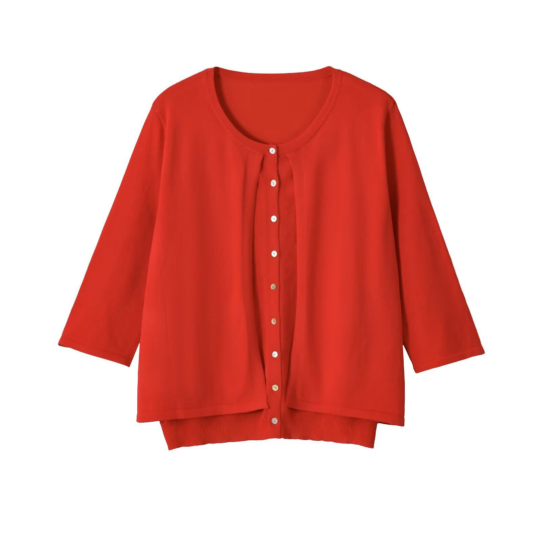 Damen Leichte Cardigan-Bluse mit Rundhalsausschnitt, Dreiviertelärmeln und verdeckter Knopfleiste Echo Archiv