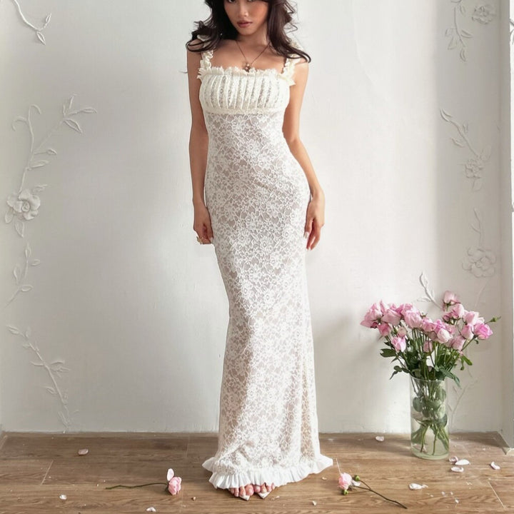 Damen Spitzen-Maxikleid mit Rüschendetails und elegantem Schnitt Echo Archiv
