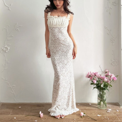 Damen Spitzen-Maxikleid mit Rüschendetails und elegantem Schnitt Echo Archiv