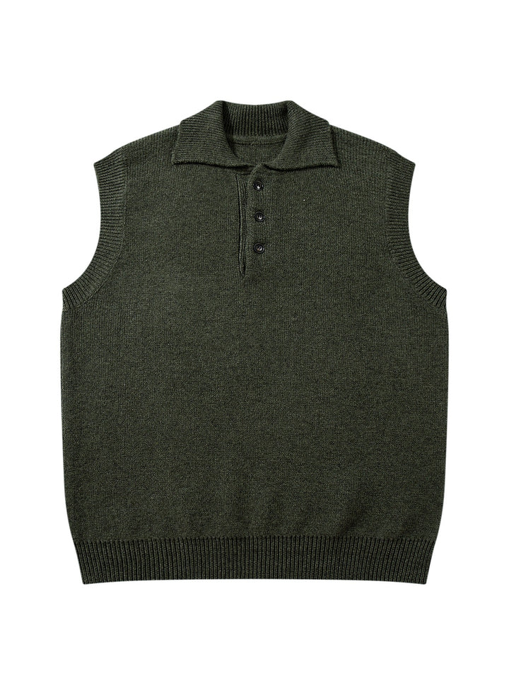 Unisex Ärmellose Strickweste mit Polokragen und Knopfleiste Echoarchiv