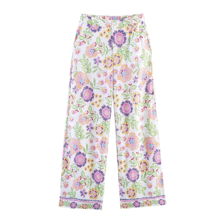 Damen Weite Palazzo‑Hose mit floraler Stickerei und Hoher Taille Echo Archiv