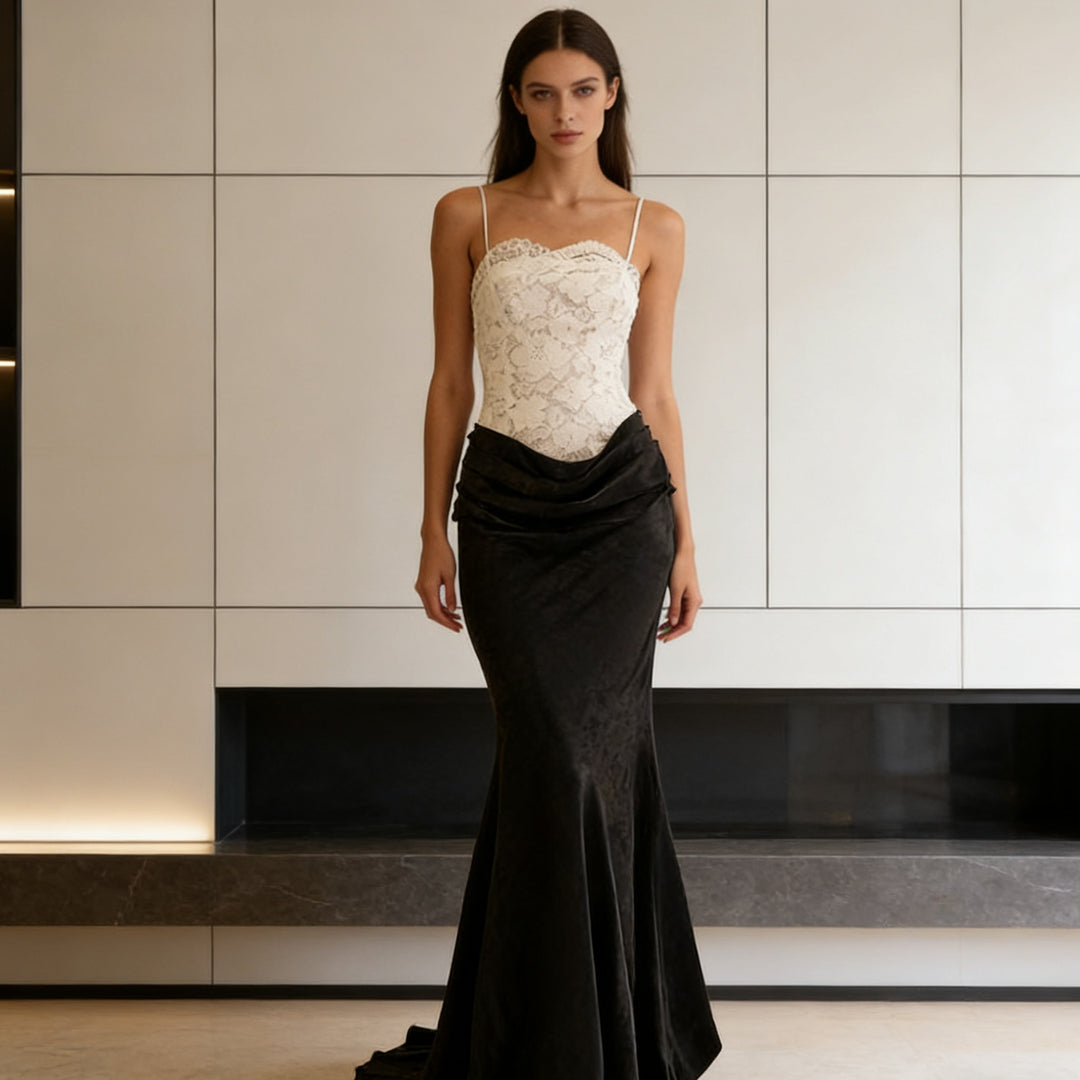 Damen Elegantes Abendkleid mit Spitzenoberteil und schwingendem Rock Echo Archiv