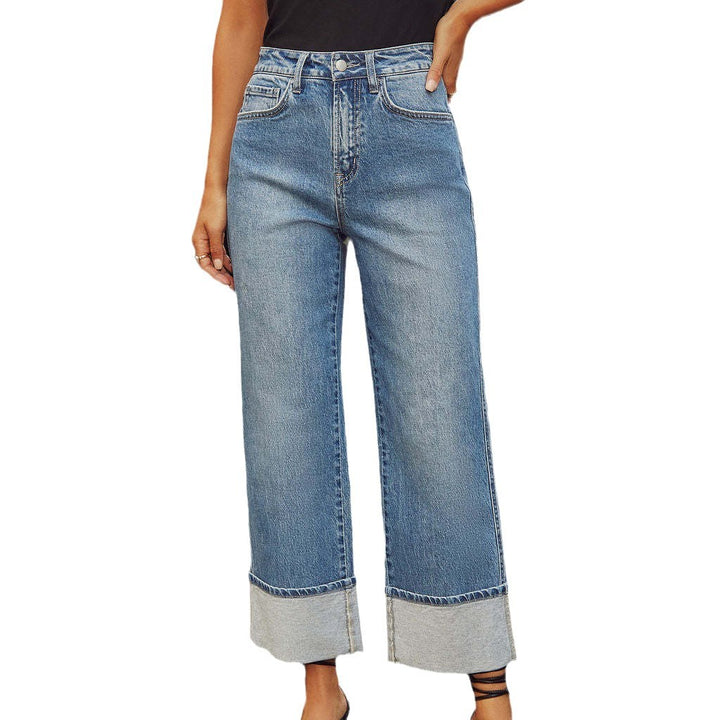 Damen nan hochgeschnittene Culotte-Jeans mit breitem Umschlag und geradem Bein Echo Archiv