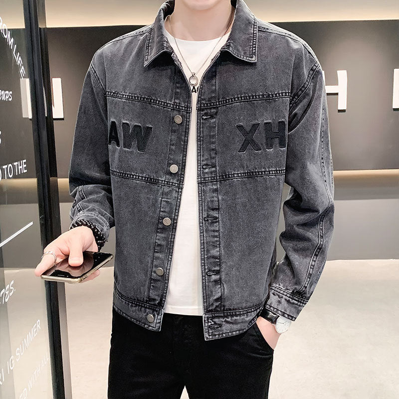 Herren Modische Denimjacke mit gesticktem Design Echoarchiv