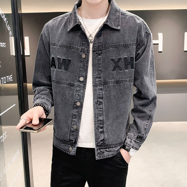 Herren Modische Denimjacke mit gesticktem Design Echoarchiv