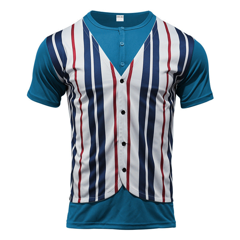 Herren Kurzarm Hemd im Sport-Streifenlook mit Knopfleiste Echoarchiv