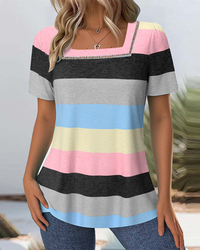 Damen nan gestreiftes Jersey-Longshirt mit quadratischem Ausschnitt und lässiger Hüftlänge Echo Archiv
