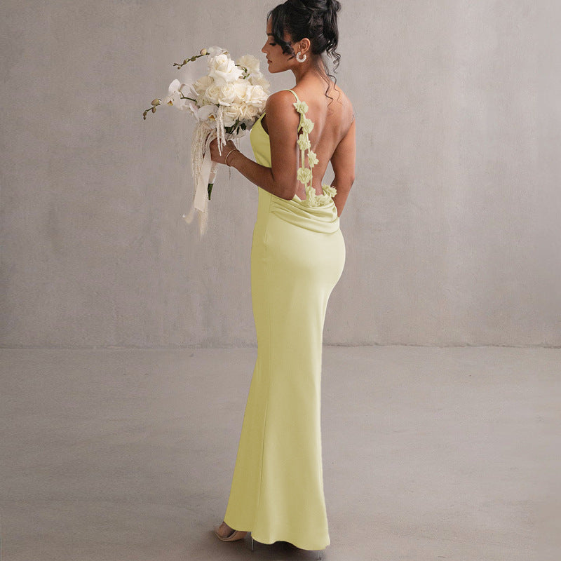 Damen Satin Maxikleid mit zarten Trägern und eleganter Drapierung Echo Archiv
