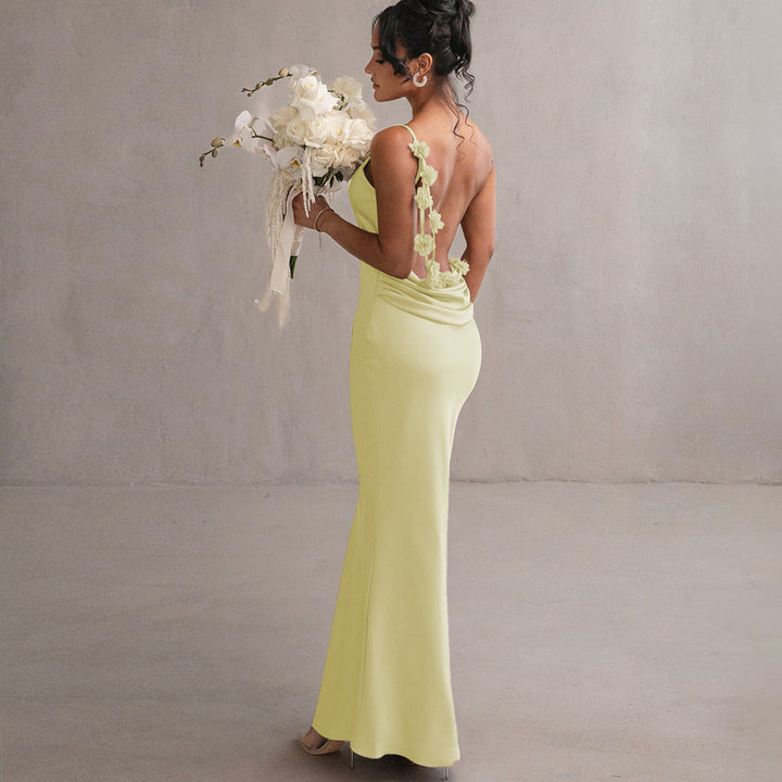 Damen Satin Maxikleid mit zarten Trägern und eleganter Drapierung Echo Archiv