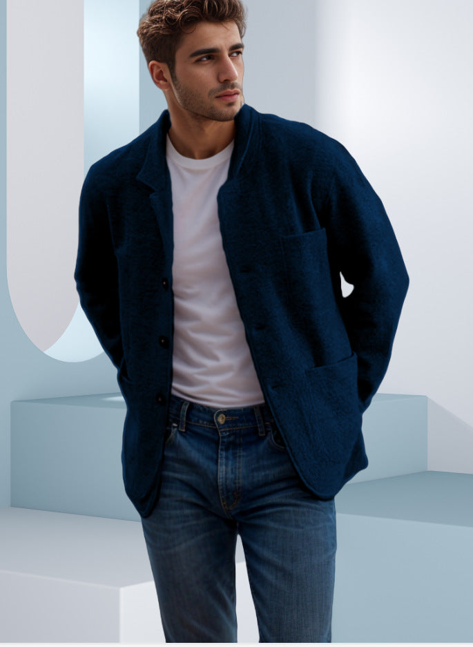 Herren Sakkoartige Strickjacke mit Hemdkragen und aufgesetzten Taschen Echoarchiv