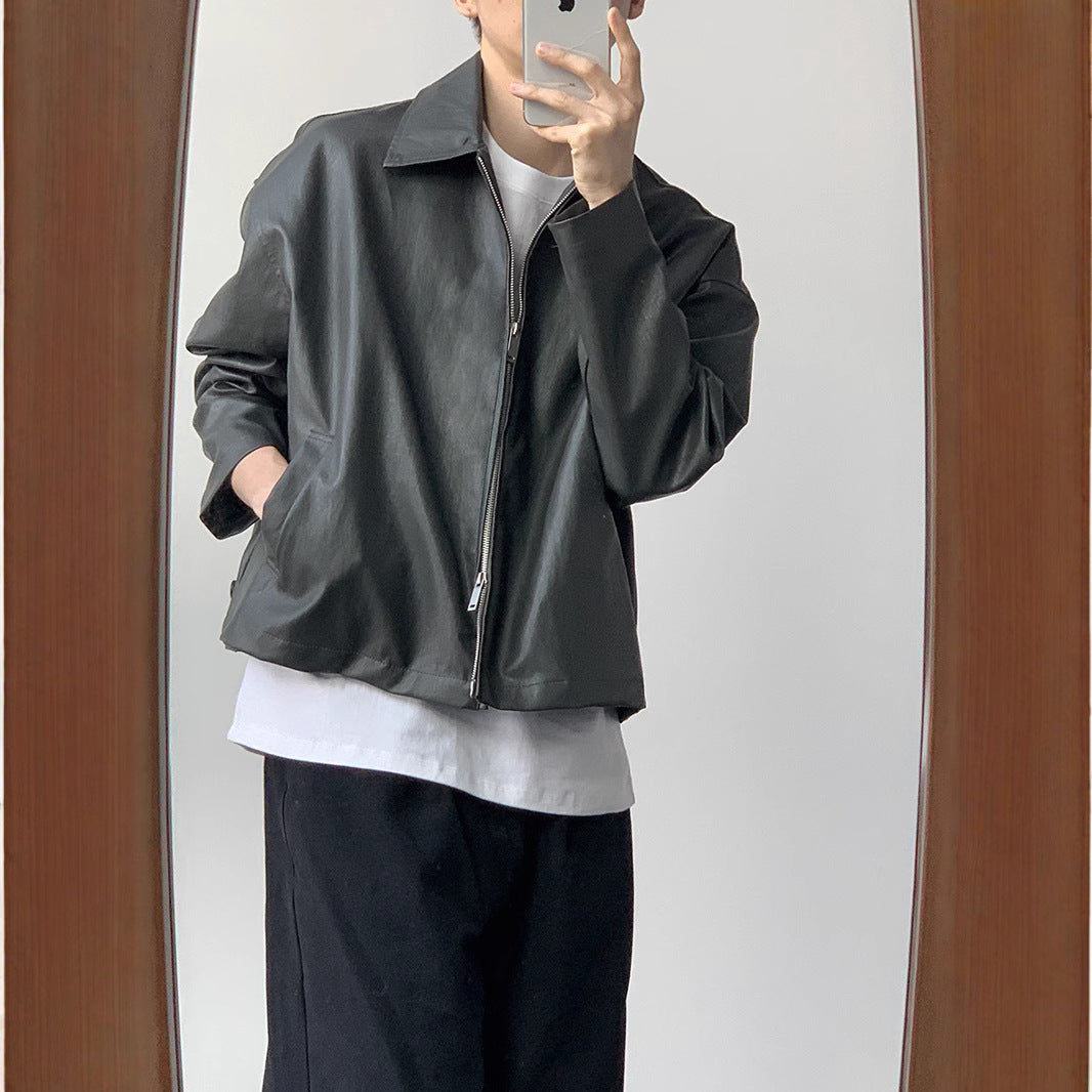 Herren lässige Kunstlederjacke mit klassischem Kragen Echoarchiv