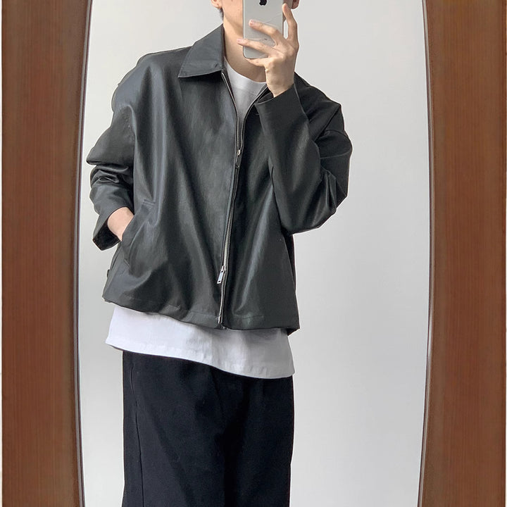 Herren lässige Kunstlederjacke mit klassischem Kragen Echoarchiv