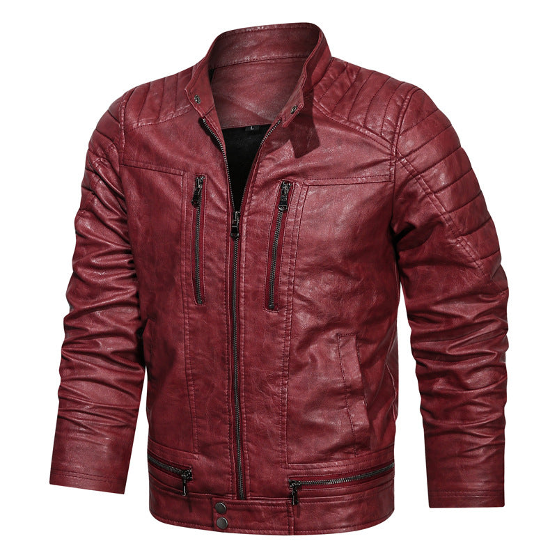 Herren Motorrad-inspirierte Lederoptikjacke mit Stehkragen und Ziernähten – Taviero