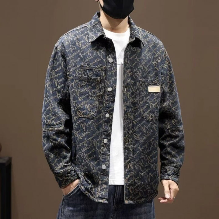 Herren Modische Denimjacke mit grafischem Muster Echo Archiv
